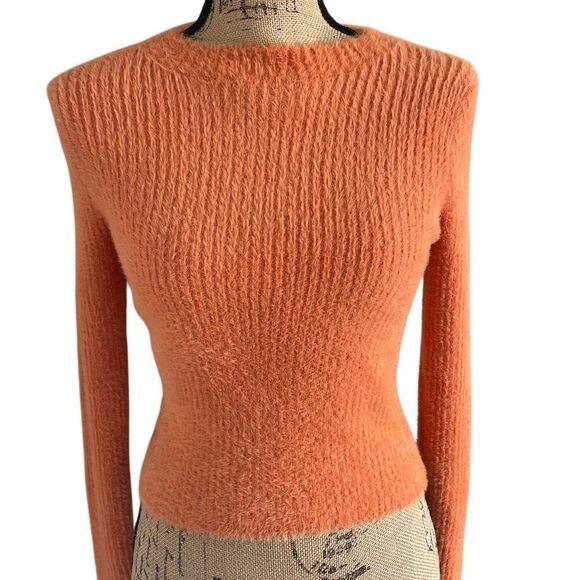 EUC! Mango MNG Orange Fuzzy Cozy Long Sleeve Sweater -Size M (also fits XS/S) - Picture 5 of 11